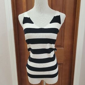 LOFT Black and White Striped Tank Top
